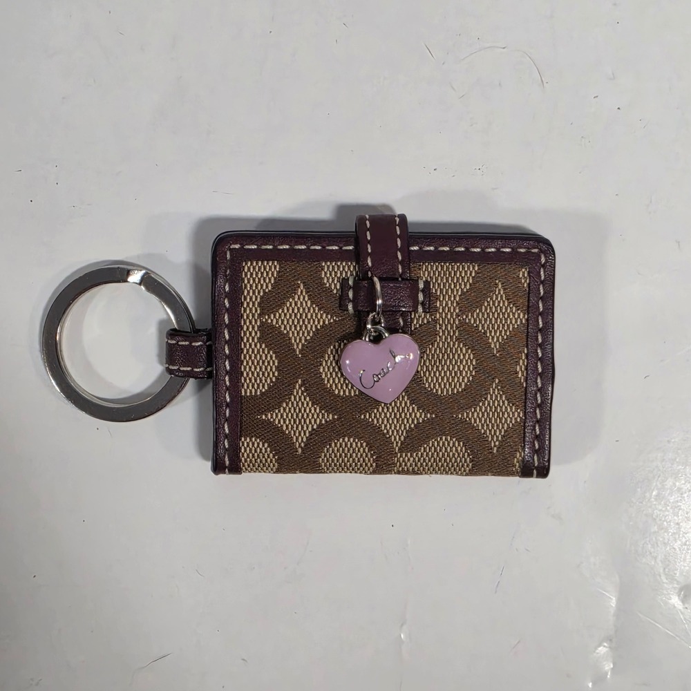 Vtg Coach Signature C Mini Phot Picture Frame Keychoin Bag Charm Leather Heart
